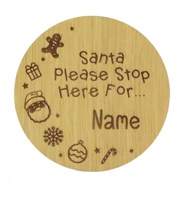 Laser Cut Oak Veneer Personalised 'Santa Please Stop Here For...' Baby Plaque with Christmas Shapes